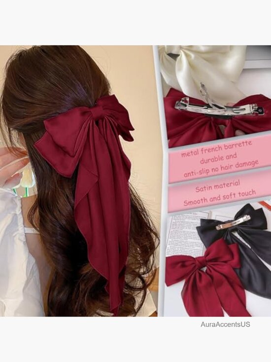10 Pack Large Satin Ribbon Hair Bows Oversized French Style Bow Clips Barrettes main image 6